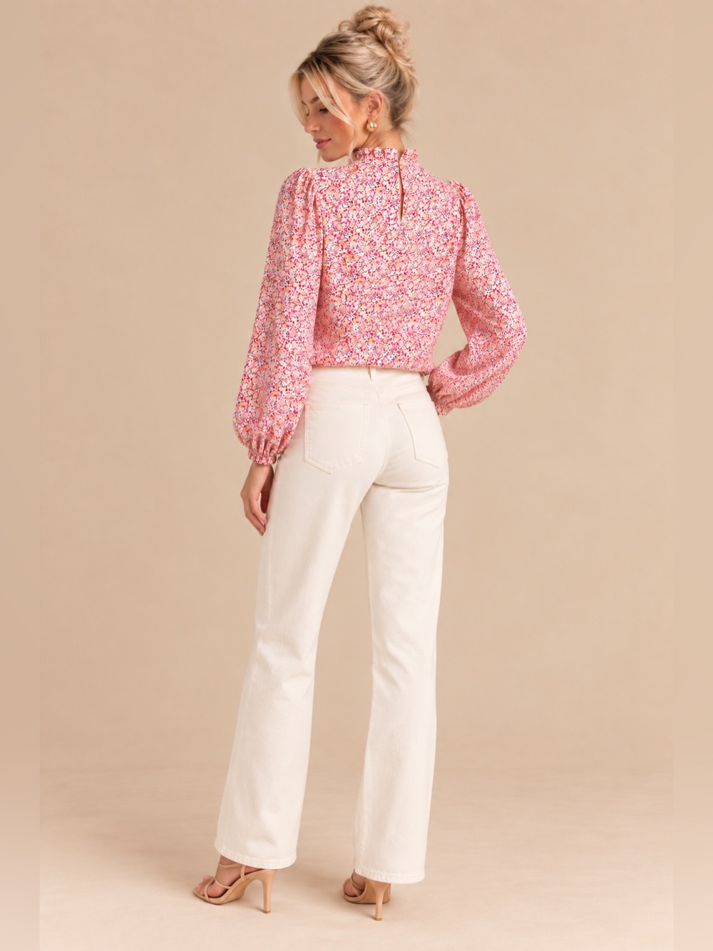 J. Crew Liberty Ditsy Floral Ruffle Stand Collar Blouse Pink Long Sleeve Top - Picture 9 of 9